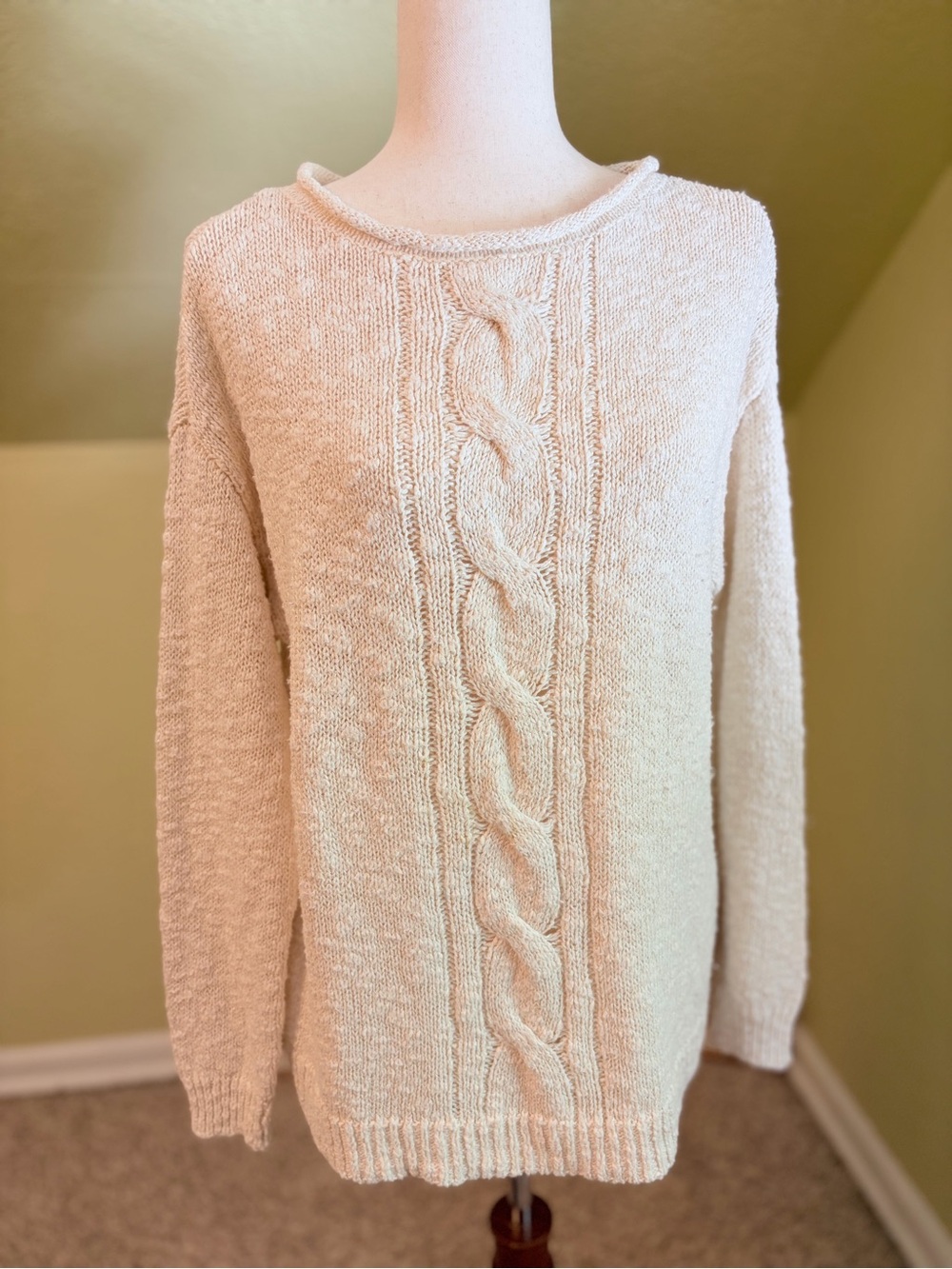 American Living Beige Cable Knit Rollneck Sweater Cottagecore Cozy Autum